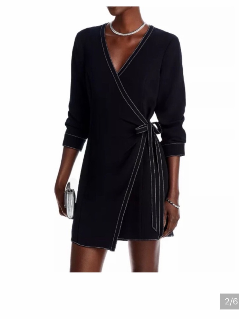 cinq a sept Black Wrap Dress with White Topstitching